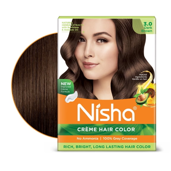 Nisha Creme Hair Color | Permanent Long Lasting Brown Hair Dye Colour Kit | Dark Brown | Mini Box 40gm / 1.35 Oz