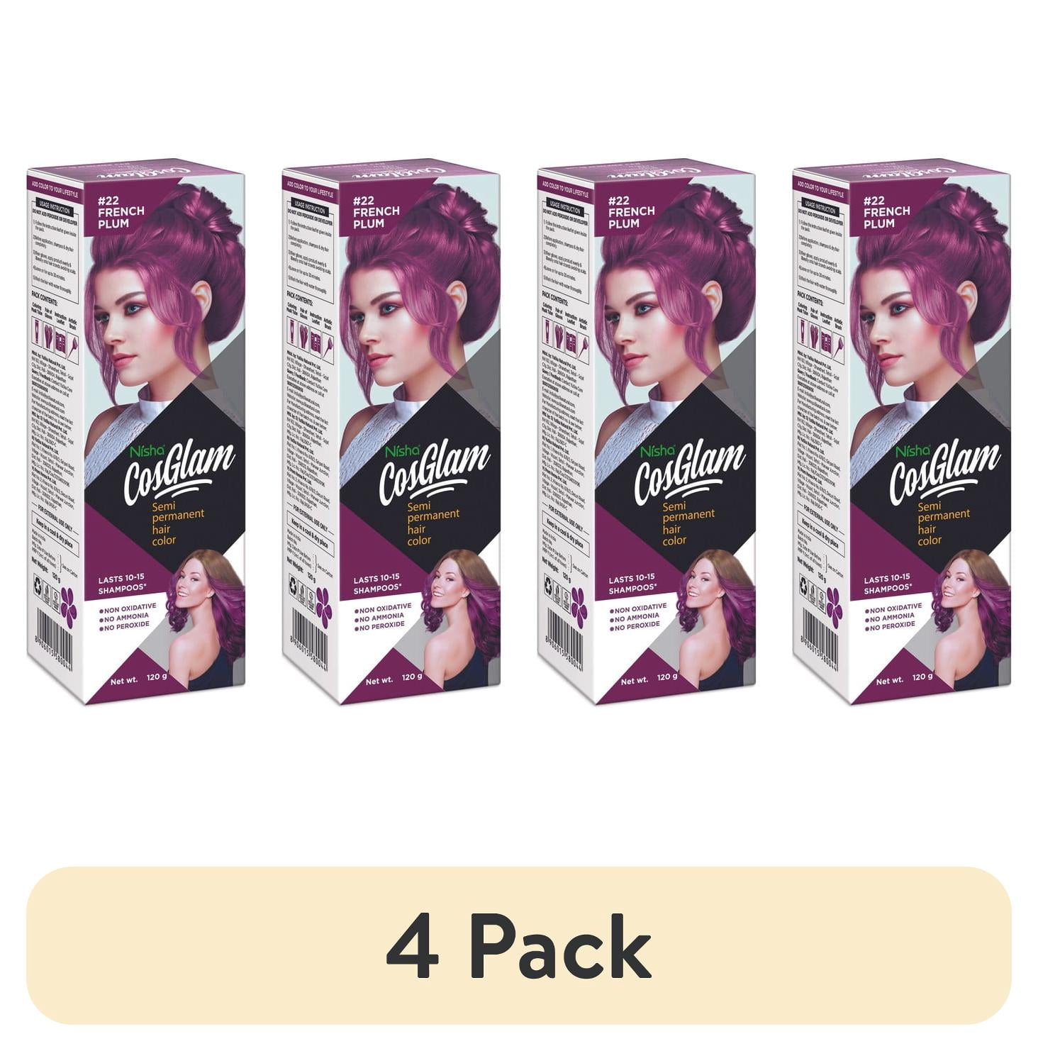 (4 pack) Nisha Cosglam Semi Permanent Hair Color Dye, No Ammonia, No ...