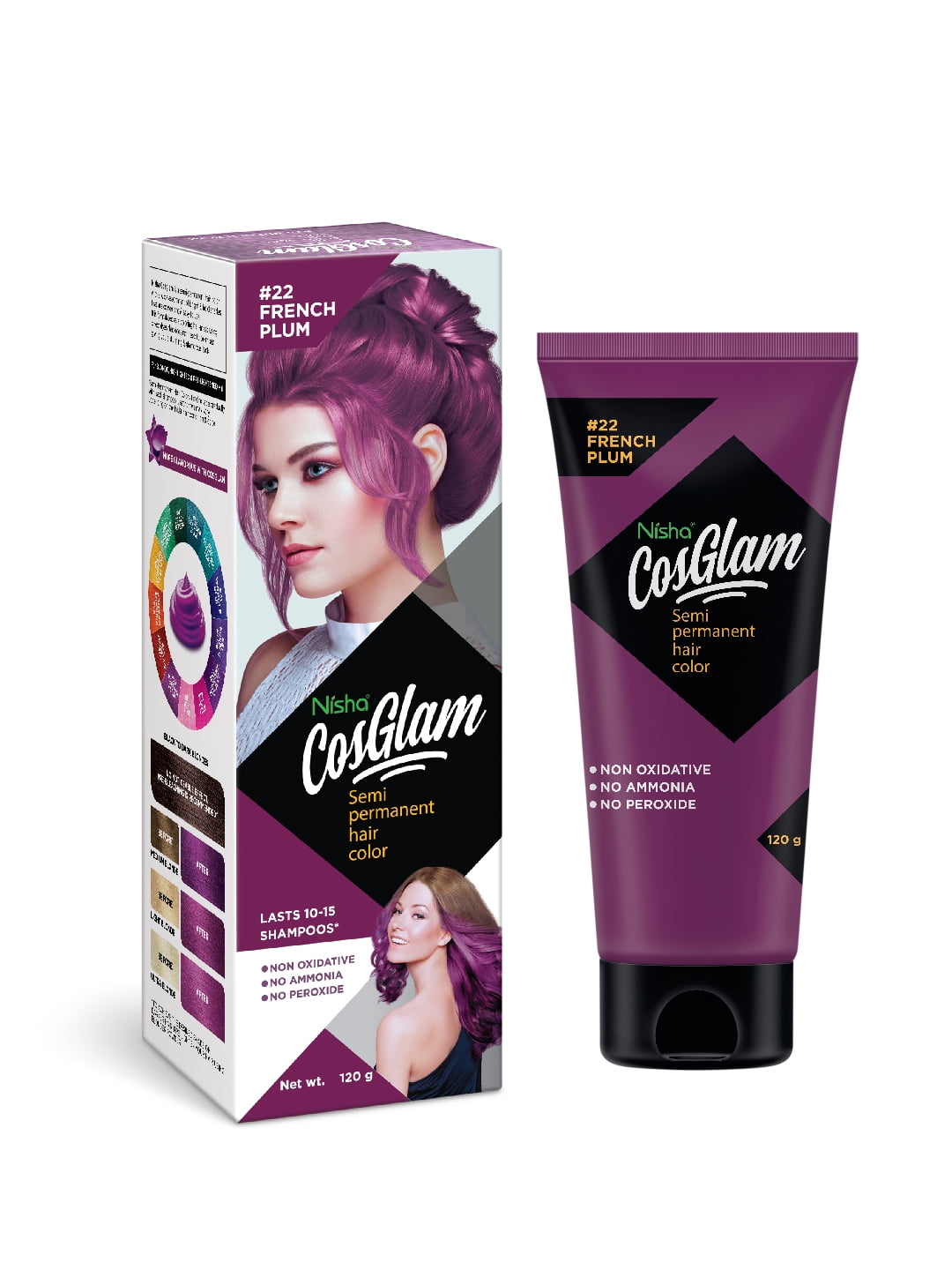 Nisha Cosglam Semi Permanent Hair Color Dye, No Ammonia, No Mixing Req ...