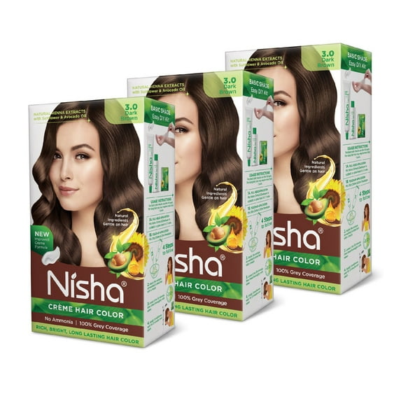 Nisha Creme Hair Color | Permanent Long Lasting Brown Hair Dye Color Kit | Dark Brown | 4.05 Oz (Pack Of 3)