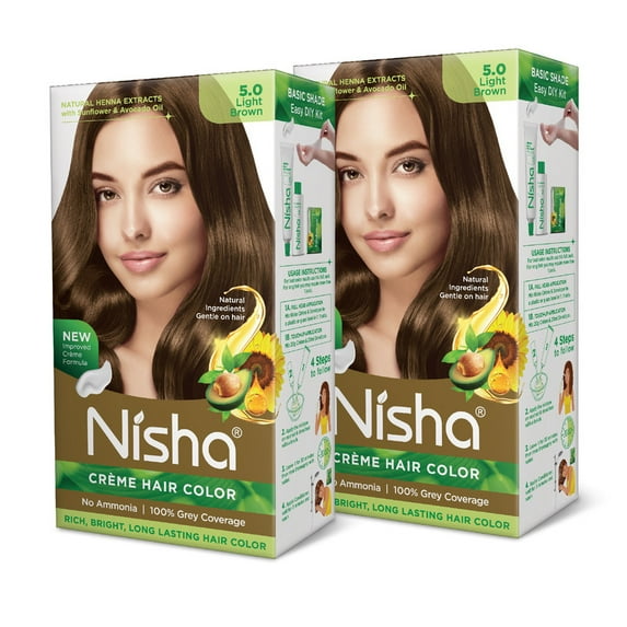 Nisha Creme Hair Color | Permanent Long Lasting Brown Hair Dye Color Kit | Light Brown | 4.05 Oz (Pack Of 2)