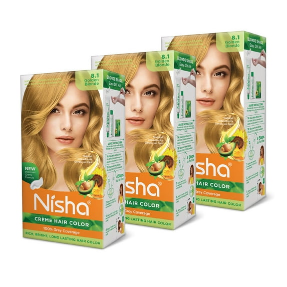 Nisha Creme Hair Color | Permanent Long Lasting Blonde Hair Dye Color Kit | Golden Blonde | 5.07 Oz (Pack Of 3)