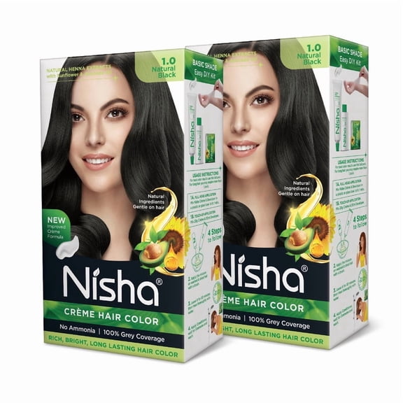 Nisha Creme Hair Color | Permanent Long Lasting Black Hair Dye Color Kit | Natural Black | 4.05 Oz (Pack Of 2)