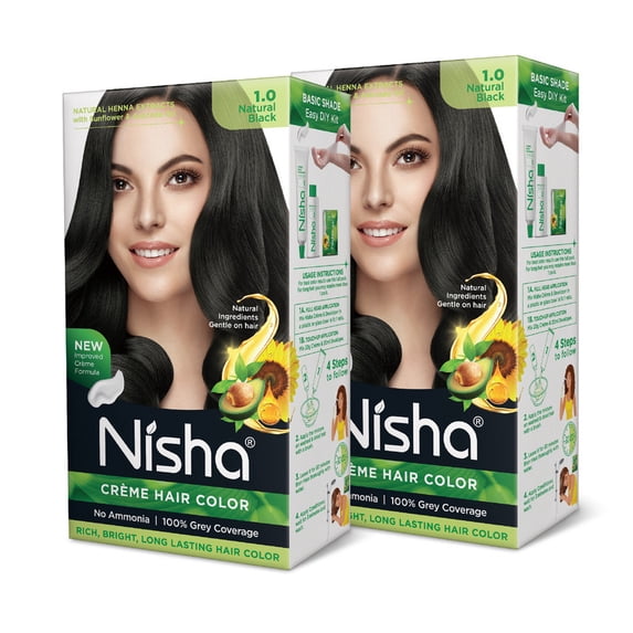 Nisha Creme Hair Color | Permanent Long Lasting Black Hair Dye Color Kit | Natural Black | 4.05 Oz (Pack Of 2)
