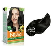 Nisha Crème Hair Color, Permanent Black Hair Dye Color, 100% Gray Coverage, No Ammonia, Natural Black, 4.23 oz