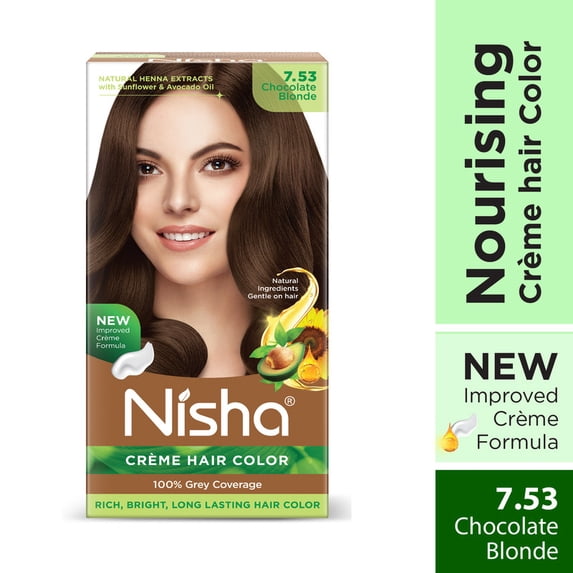 Nisha Creme Hair Color | Permanent Long Lasting Blonde Hair Dye Color Kit | Chocolate Blonde | 5.07 Oz