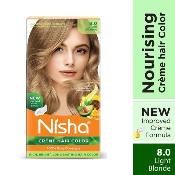 Nisha Creme Hair Color | Permanent Long Lasting Blonde Hair Dye Color Kit | Light Blonde | 5.07 Oz