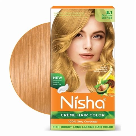 Nisha Creme Hair Color | Permanent Long Lasting Blonde Hair Dye Color Kit | Golden Blonde | 5.07 Oz