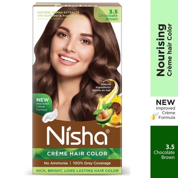 Nisha Creme Hair Color | Permanent Long Lasting Brown Hair Dye Color Kit | Chocolate Brown | 4.05 Oz
