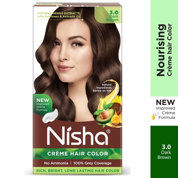 Nisha Creme Hair Color | Permanent Long Lasting Brown Hair Dye Color Kit | Dark Brown | 4.05 Oz