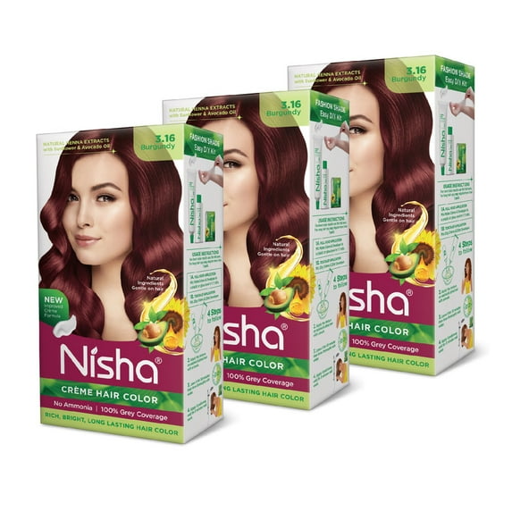 Nisha Creme Hair Color | Permanent Long Lasting Burgundy Hair Dye Color Kit | Burgundy | 4.05 Oz (Pack Of 3)