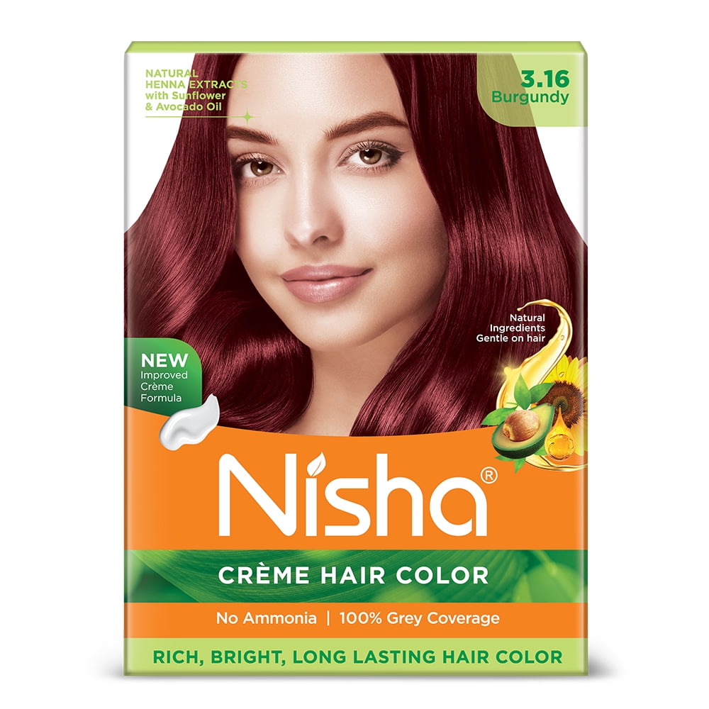 Nisha Crème Hair Color with Henna Conditioner, Permanent Burgundy Dye ...