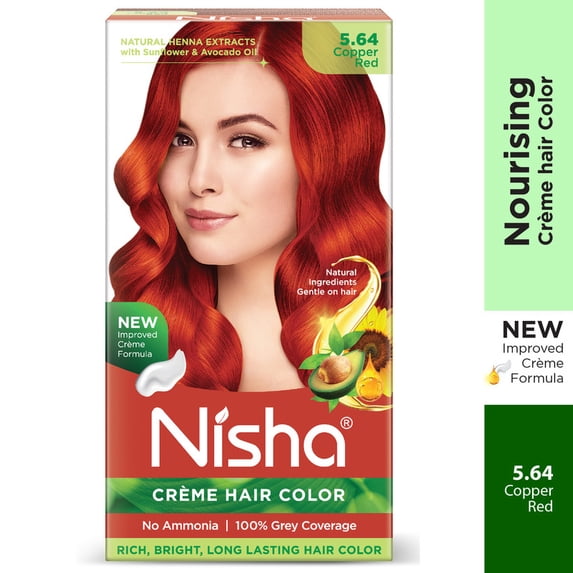 Nisha Creme Hair Color | Permanent Long Lasting Red Hair Dye Color Kit | Copper Red | 5.07 Oz