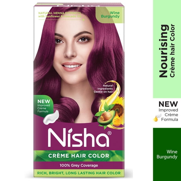 Nisha Creme Hair Color | Permanent Long Lasting Wine Hair Dye Color Kit | Wine Burgundy | 5.07 Oz