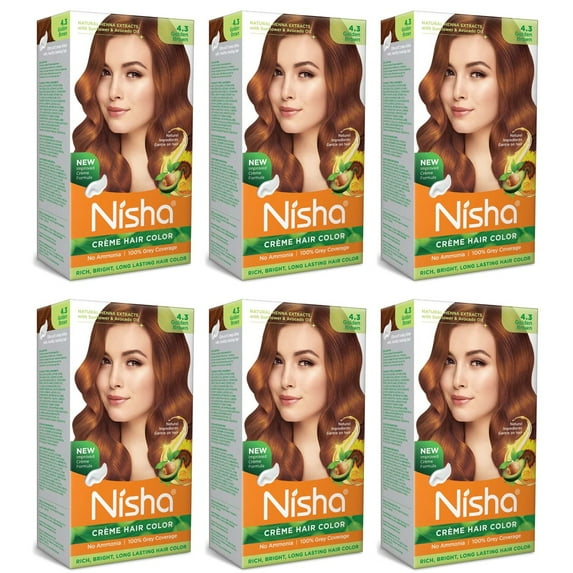Nisha Crème Hair Color, Permanent Long-Lasting Brown Hair Dye Color, Golden Brown, 4.23 oz (Pack of 6)