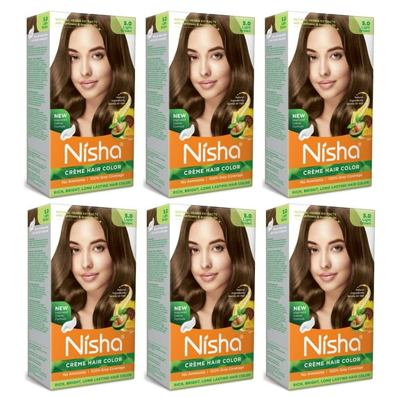 Nisha Crème Hair Color, Permanent Long-Lasting Brown Hair Dye Color, Light Brown, 4.23 oz (Pack of 6)