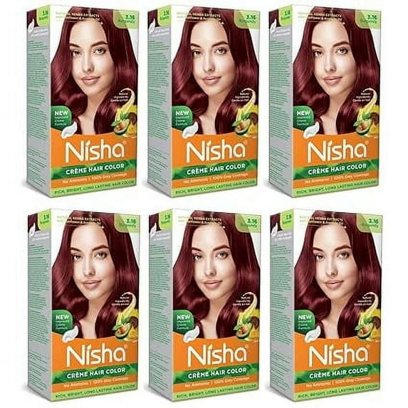 Nisha Crème Hair Color, Permanent Long-Lasting Burgundy Hair Dye Color, Burgundy, 4.23 oz (Pack of 6)