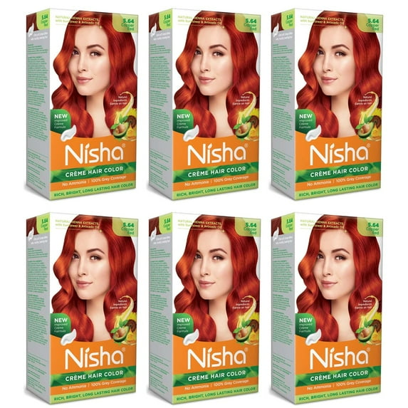 Nisha Crème Hair Color, Permanent Long-Lasting Red Hair Dye Color, Copper Red, 5.29 oz (Pack of 6)