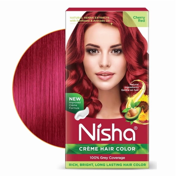 Nisha Creme Hair Color | Permanent Long Lasting Red Hair Dye Color Kit | Cherry Red | 5.07 Oz