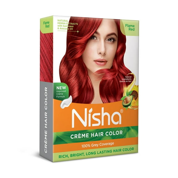 Nisha Creme Hair Color | Permanent Long Lasting Red Hair Dye Colour Kit | Flame Red | Mini Box 50gm / 1.69 Oz