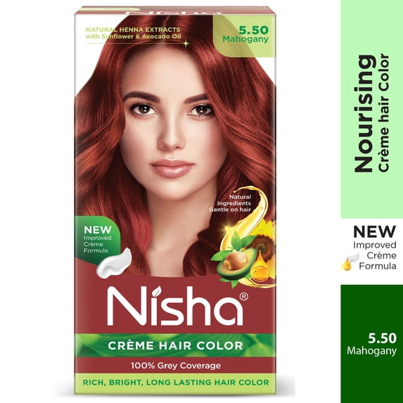 Nisha Creme Hair Color | Permanent Long Lasting Hair Dye Color Kit | Mahogany | 4.05 Oz