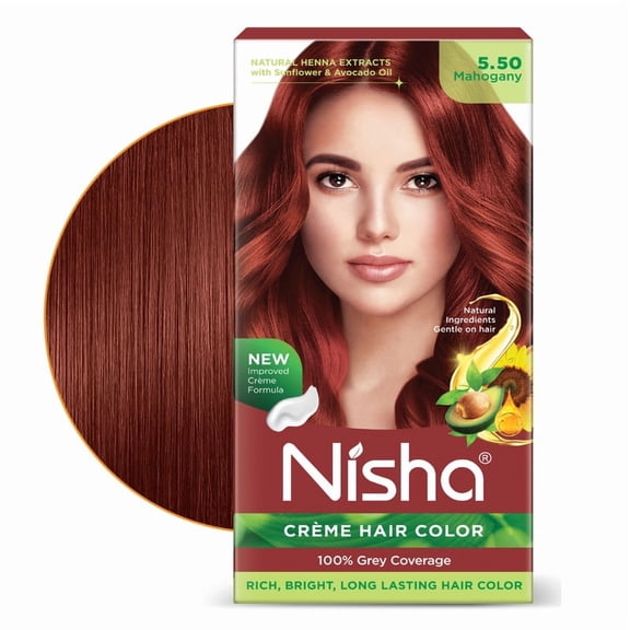 Nisha Creme Hair Color | Permanent Long Lasting Hair Dye Color Kit | Mahogany | 4.05 Oz