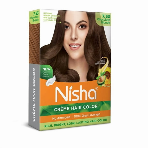 Nisha Creme Hair Color | Permanent Long Lasting Blonde Hair Dye Colour Kit | Chocolate Blonde | Mini Box 40gm / 1.35 Oz