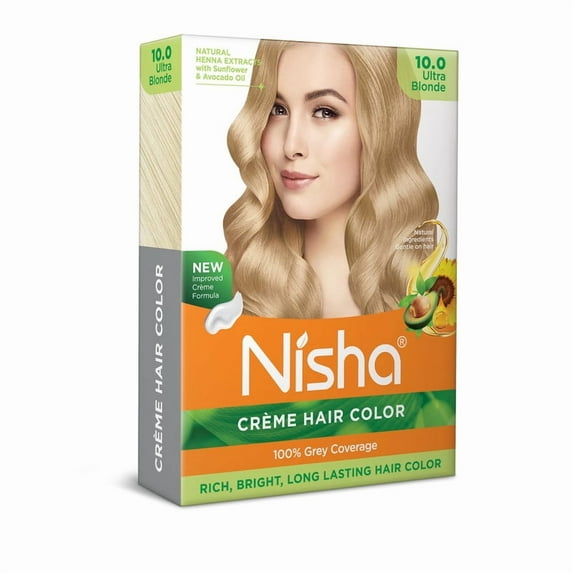 Nisha Creme Hair Color | Permanent Long Lasting Blonde Hair Dye Colour Kit | Ultra Blonde | Mini Box 50gm / 1.69 Oz
