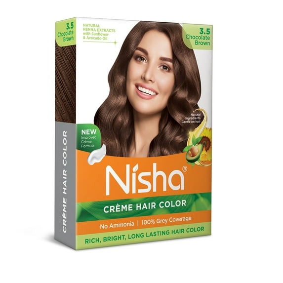 Nisha Creme Hair Color | Permanent Long Lasting Brown Hair Dye Colour Kit | Chocolate Brown | Mini Box 40gm / 1.35 Oz