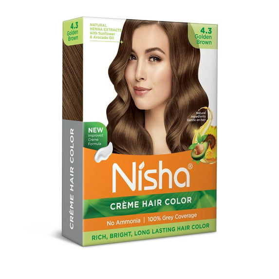 Nisha Creme Hair Color | Permanent Long Lasting Brown Hair Dye Colour Kit | Golden Brown | Mini Box 40gm / 1.35 Oz