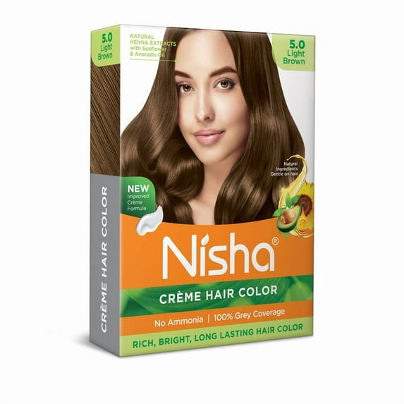 Nisha Creme Hair Color | Permanent Long Lasting Brown Hair Dye Colour Kit | Light Brown | Mini Box 40gm / 1.35 Oz