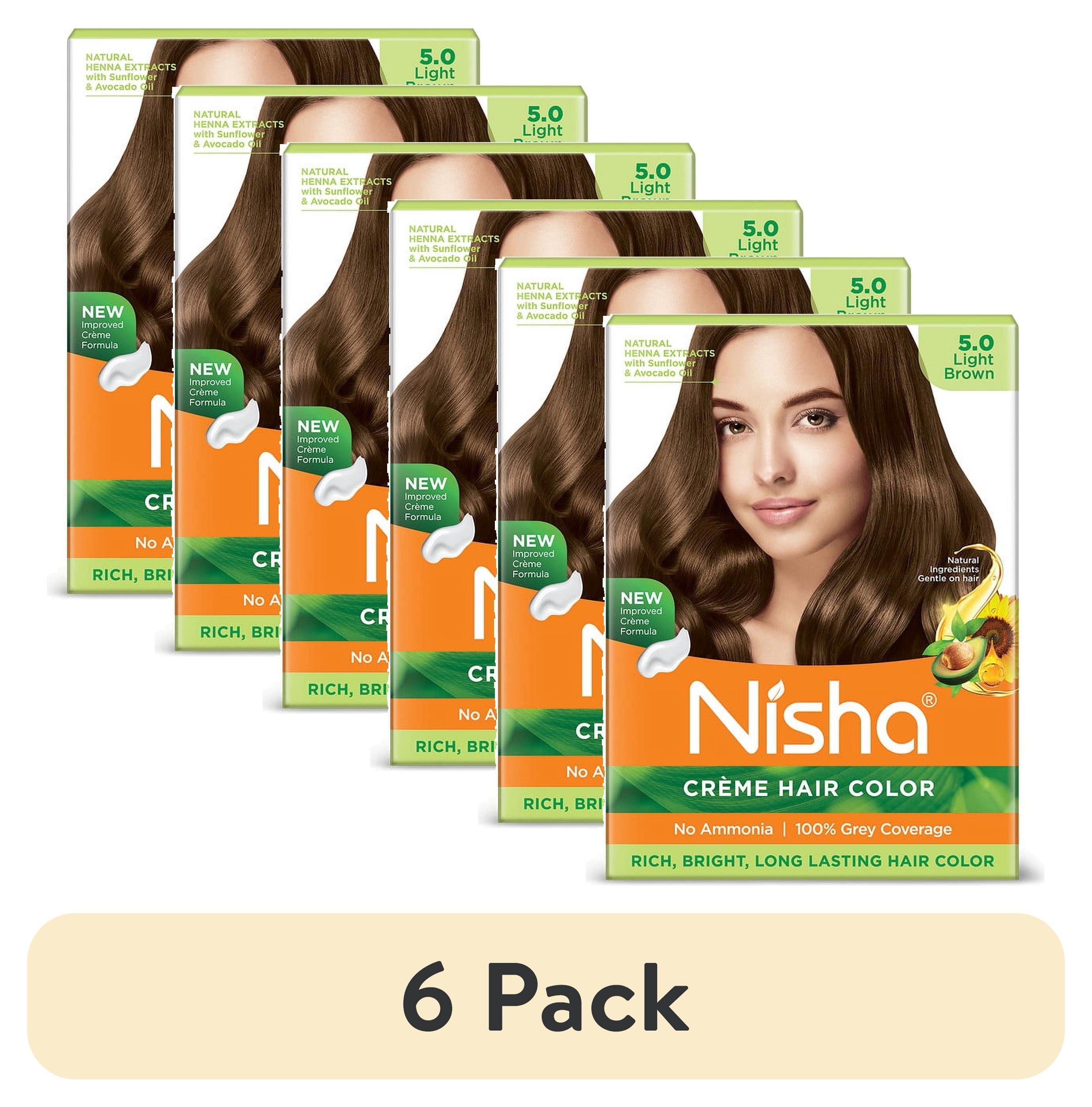 (6 pack) Nisha Creme Hair Color, Permanent Brown Hair Dye Color, 100%