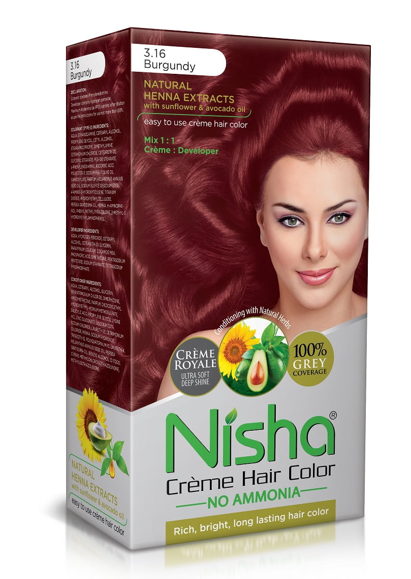 Nisha Creme Hair Color, Permanent Burgundy Hair Dye Color, No Ammonia