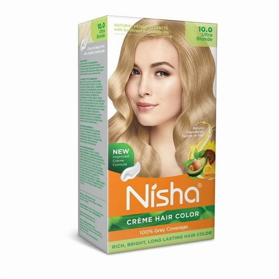 Nisha Creme Hair Color | Permanent Long Lasting Blonde Hair Dye Color Kit | Ultra Blonde | 5.07 Oz