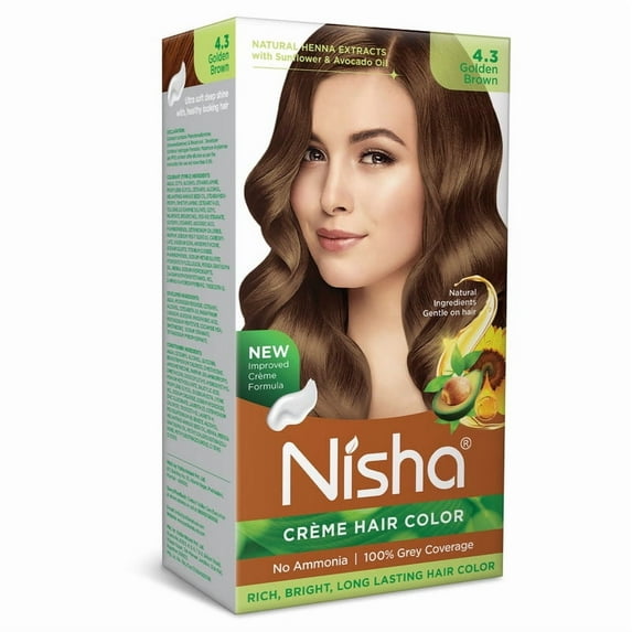 Nisha Creme Hair Color | Permanent Long Lasting Brown Hair Dye Color Kit | Golden Brown | 4.05 Oz