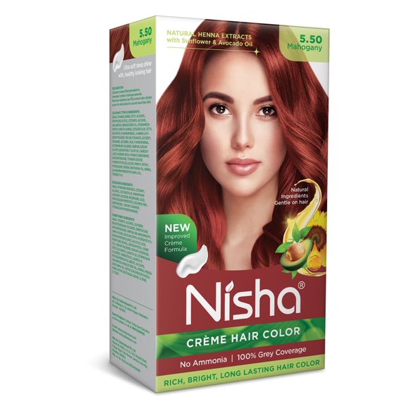 Nisha Creme Hair Color | Permanent Long Lasting Hair Dye Color Kit | Mahogany | 4.05 Oz