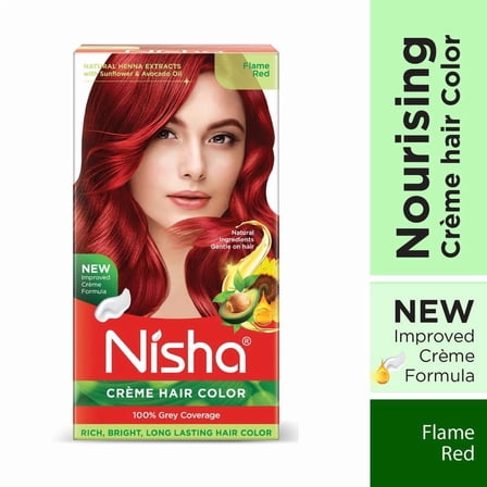 Nisha Creme Hair Color | Permanent Long Lasting Red Hair Dye Color Kit | Flame Red | 5.07 Oz