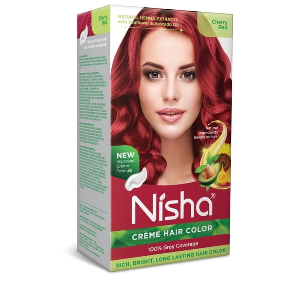 Nisha Creme Hair Color | Permanent Long Lasting Red Hair Dye Color Kit | Cherry Red | 5.07 Oz