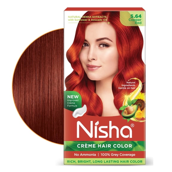 Nisha Creme Hair Color | Permanent Long Lasting Red Hair Dye Color Kit | Copper Red | 5.07 Oz