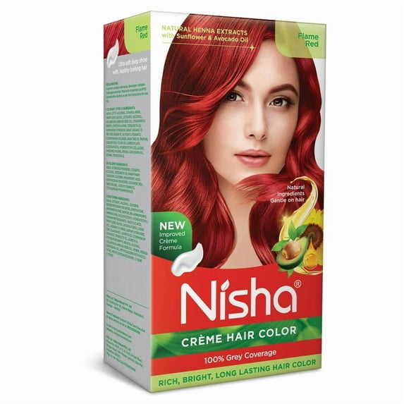 Nisha Creme Hair Color | Permanent Long Lasting Red Hair Dye Color Kit | Flame Red | 5.07 Oz