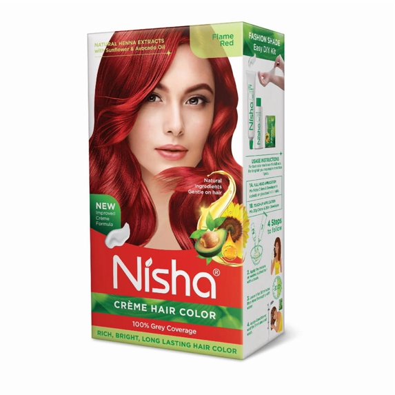 Nisha Creme Hair Color | Permanent Long Lasting Red Hair Dye Colour Kit | Flame Red | 60gm / 2.02 Oz