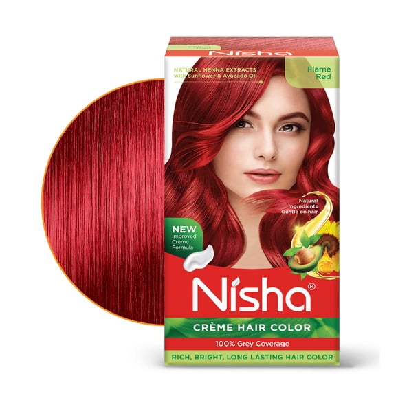 Nisha Creme Hair Color | Permanent Long Lasting Red Hair Dye Colour Kit | Flame Red | 60gm / 2.02 Oz