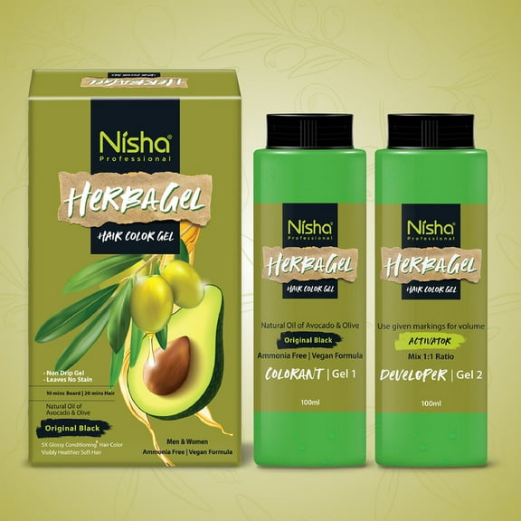 Nisha Herba Hair & Beard Color Gel | Original Black | 100% Grey Coverage | 200mL / 6.7 Oz