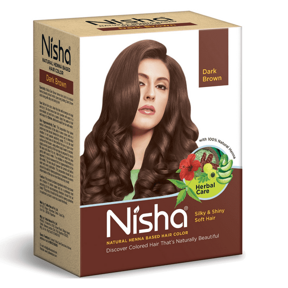 Nisha (Pack 6) Henna Hair Color Dye, Permanent Black Hair Color, 100% Grey Coverage, Dark Brown, 0.35 oz Each Pack