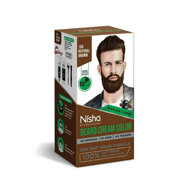 NISHA Mustache & Beard Cream Hair Color For Men, 100% Gray Coverage In 10 Minutes, Natural Brown, 1.35 Oz