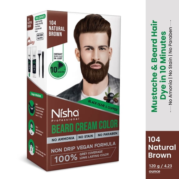 Nisha Mustache & Beard Cream Hair Dye, 100% Gray Coverage In 10 Minute, Natural Brown, 4.23 ounce