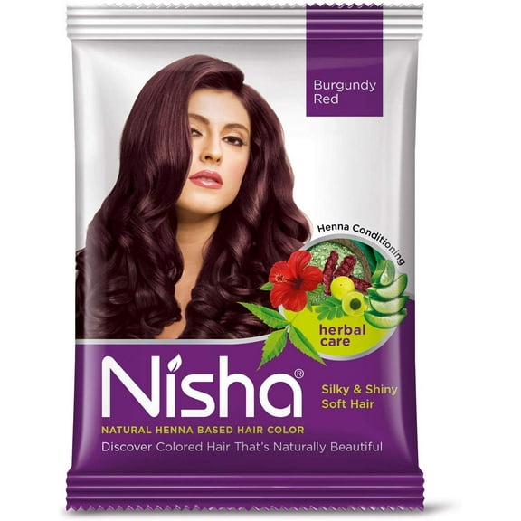 Nisha Pack 10 Permanent Natural Red Henna Hair Color Dye, 100% Grey Coverage, Burgundy Red, 0.53 oz Each Pack