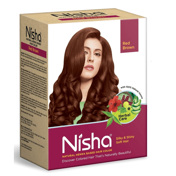 Nisha (Pack 6) Rich Henna Hair Color, Permanent Red Hair Color Dye, 100% Grey Coverage, Red Brown, 0.53 oz Each Pack