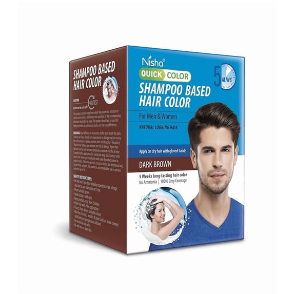 Nisha Shampoo Based Hair Color, Men & Women 20ML Sachet (10 Sachet in 1 Box), Dark Brown