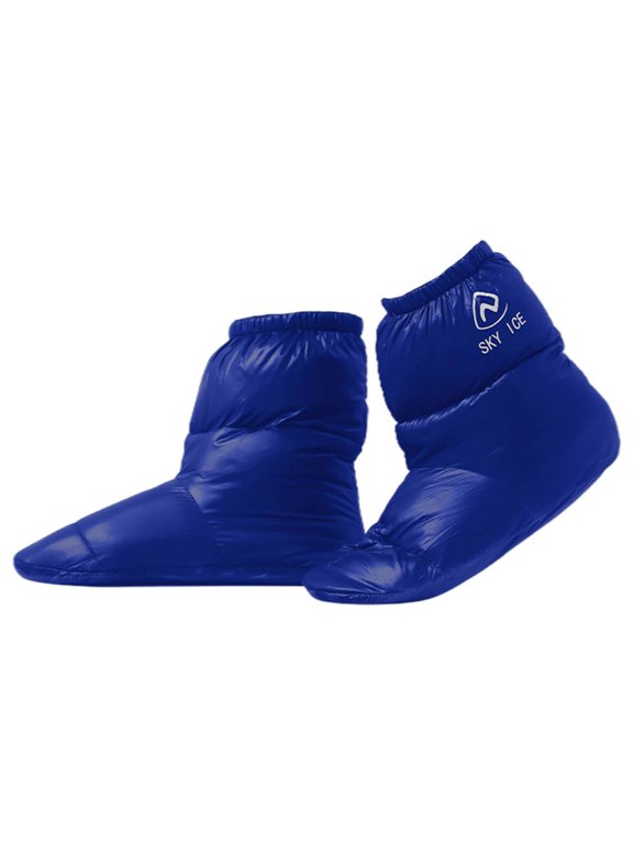 1 Pair Winter Duck Down Slippers Warm Booties Shoes Cover Sock Camping Tent Feet Blue L